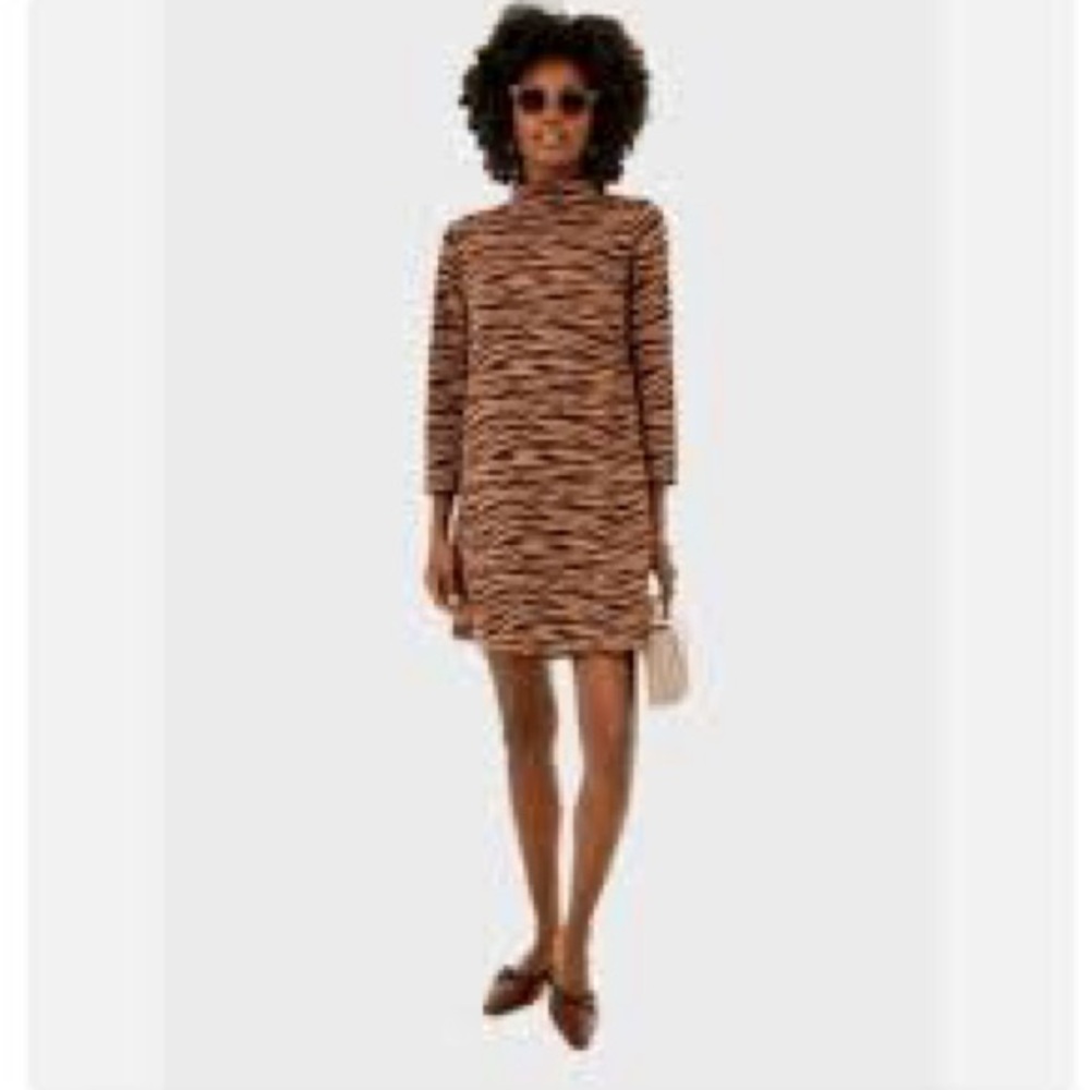 Tuckernuck Ellie Brown Black Tiger Stripe Mock Neck Knit Dress